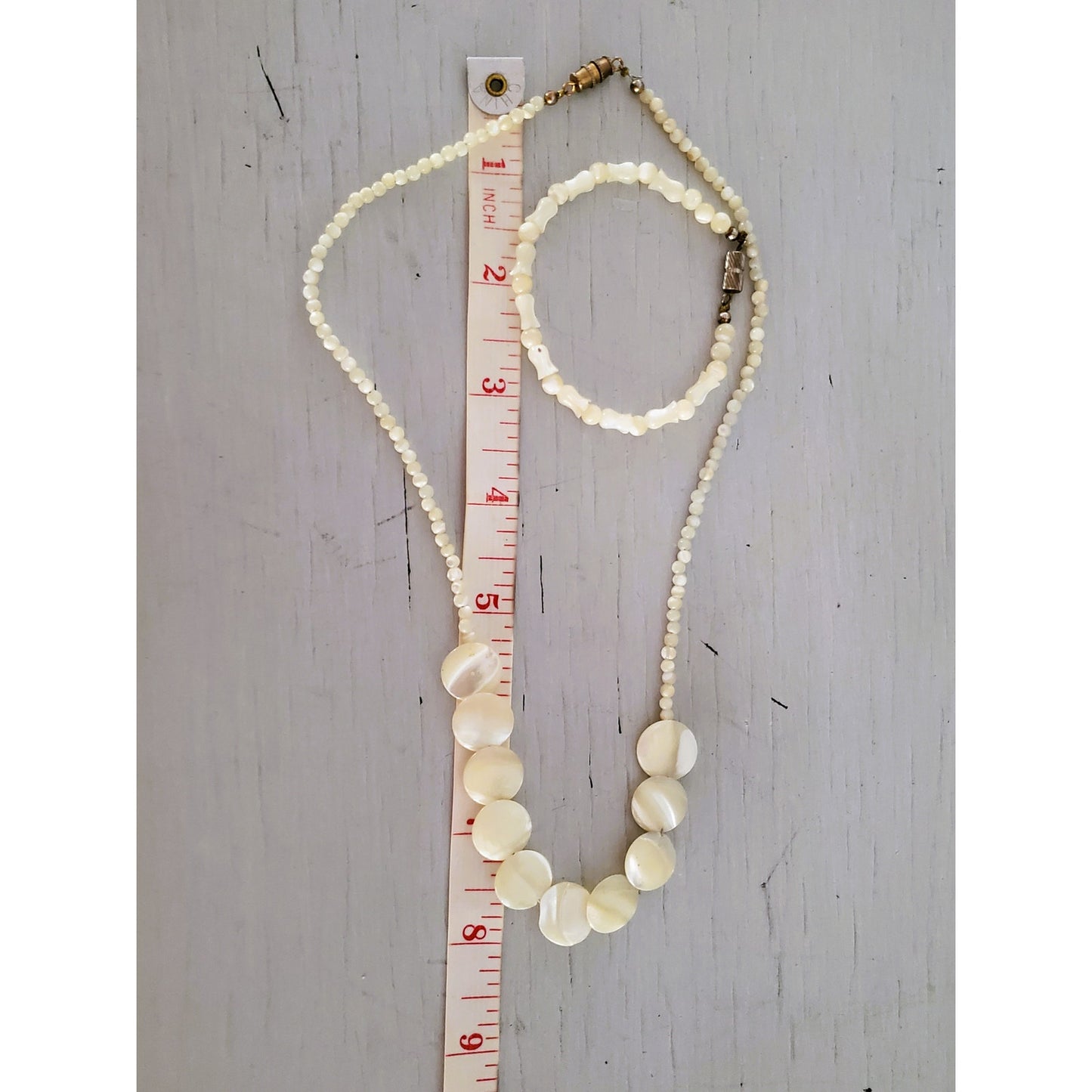 Vintage Mother of Pearl Necklace and Bracelet Set