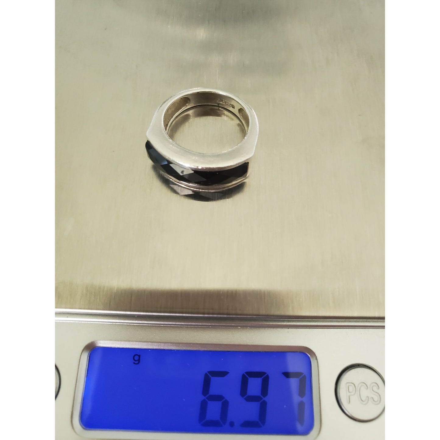 Vintage CFJ Sterling Silver Onyx Ring Band