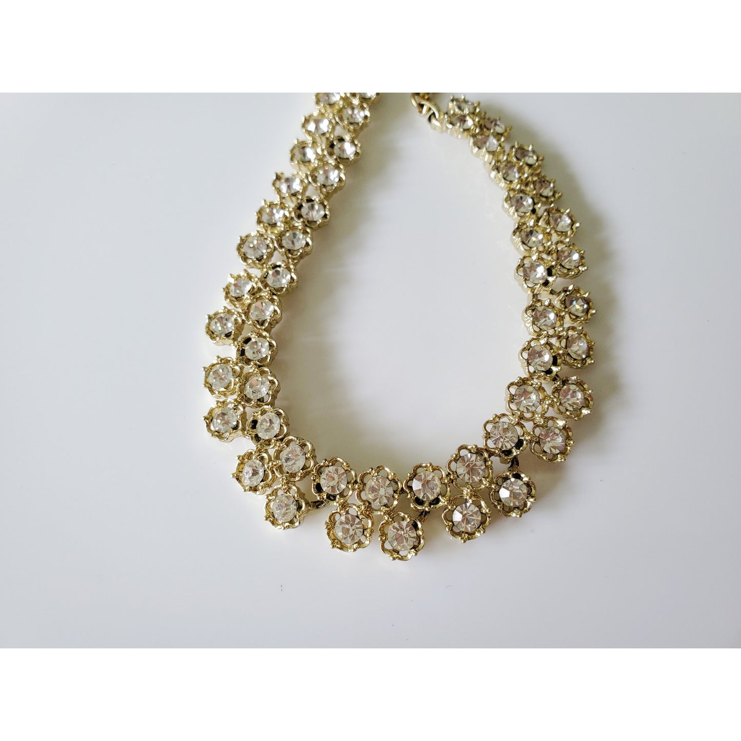Vintage Gold Tone White Rhinestone Choker Necklace