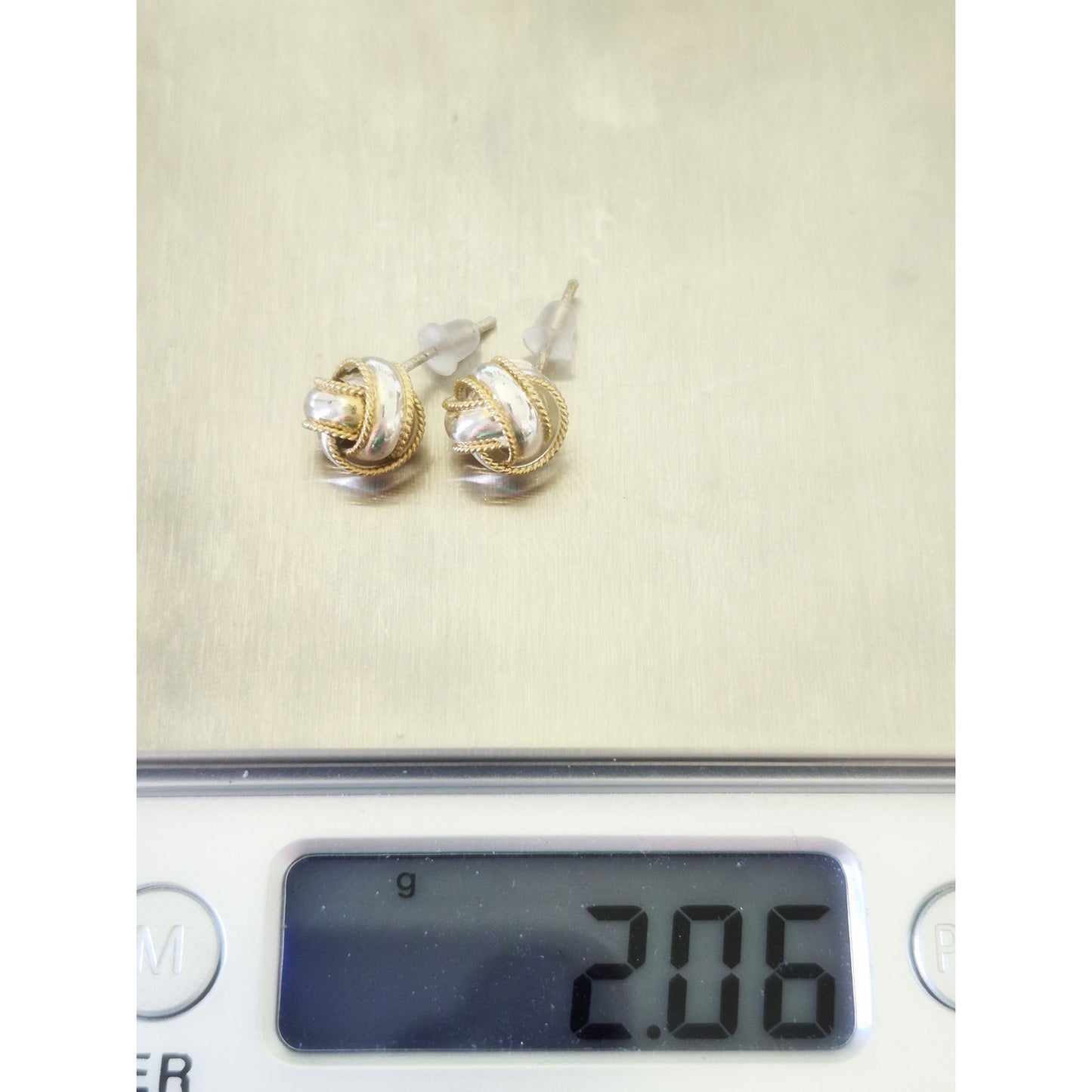 Vintage Sterling Silver 9mm Knotted Ribbon Ball Stud Earrings
