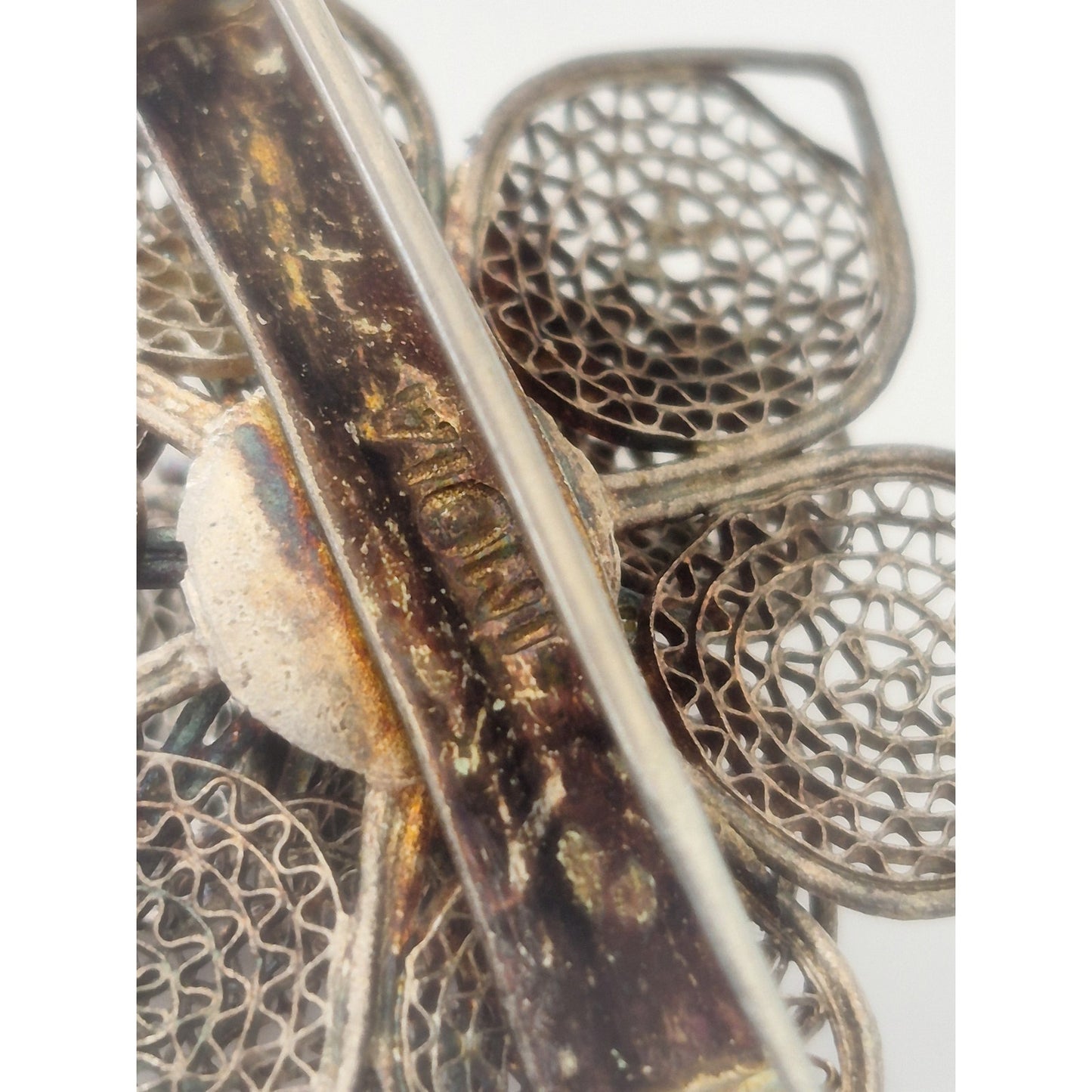 Vintage Filigree Silver-tone Flower Brooch