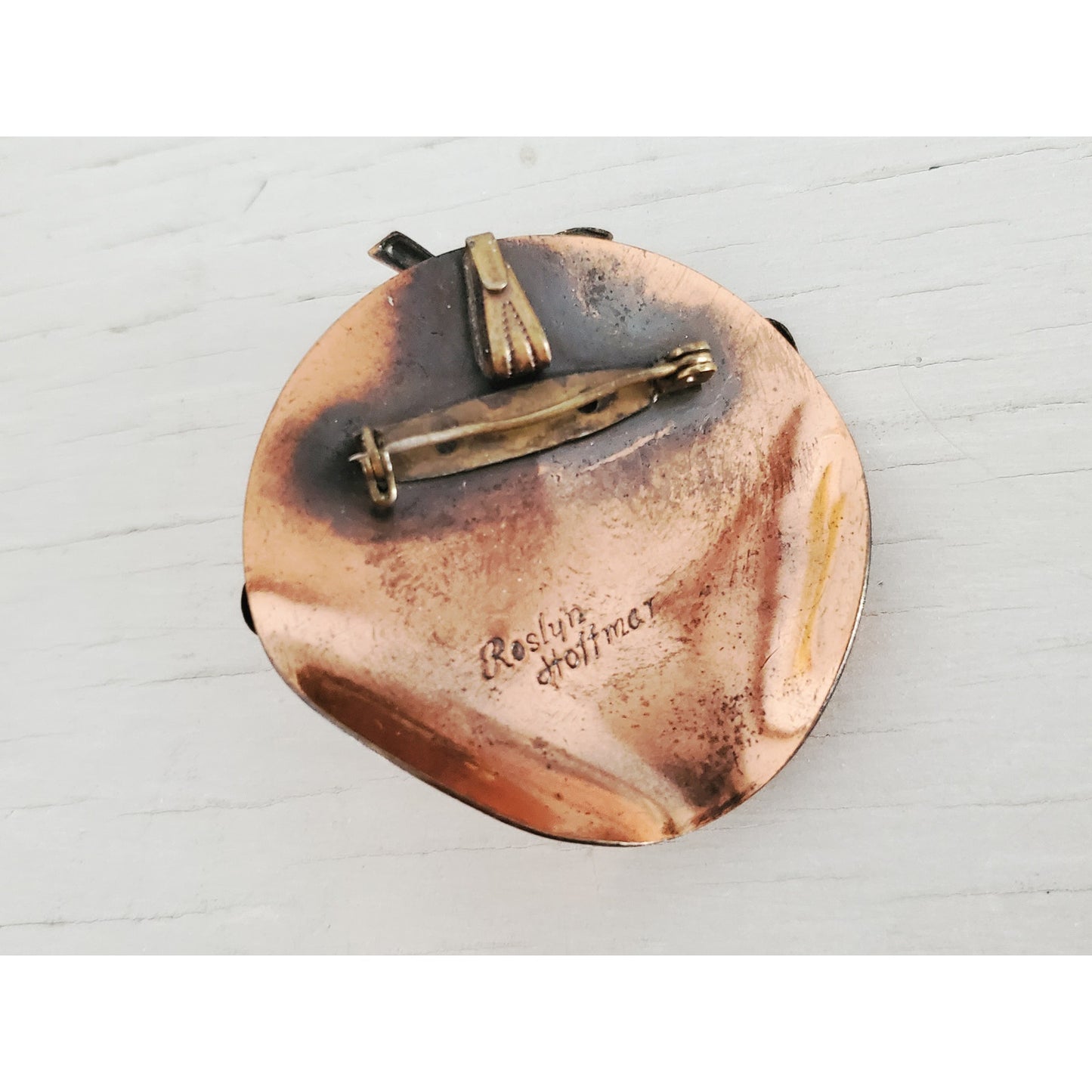 Vintage MCM Roslyn Hoffman Signed Copper Leaf Brooch