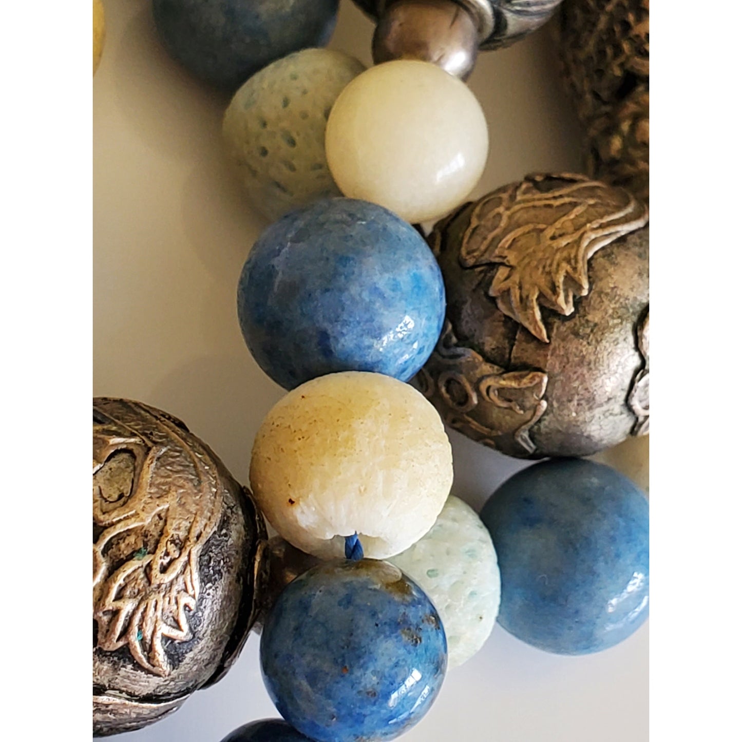 Vintage Blue, White and Silver Large Beaded Necklace
