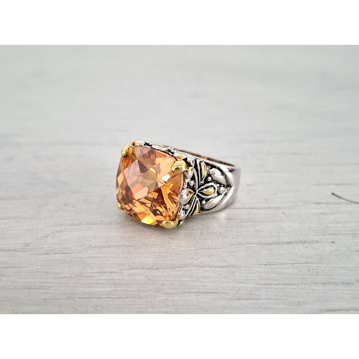 Vintage Citrine CZ 18K Plated Cocktail Ring