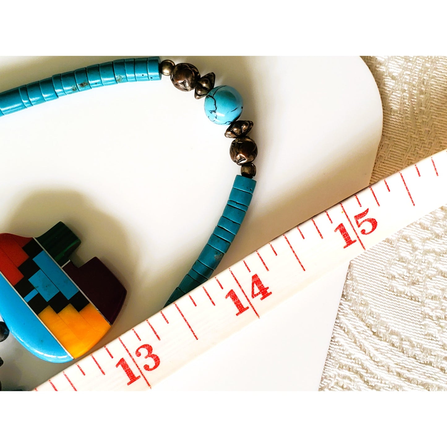 Vintage Native American Multi Stone Double Strand Inlay Bear Necklace