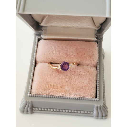 Vintage 14K Gold Kabana Designer Amethyst Hexagon and Diamond Bypass Ring
