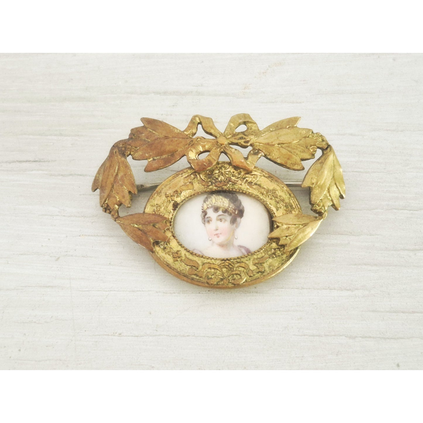 Antique C-Clasp Victorian Lady Brass Pin Brooch