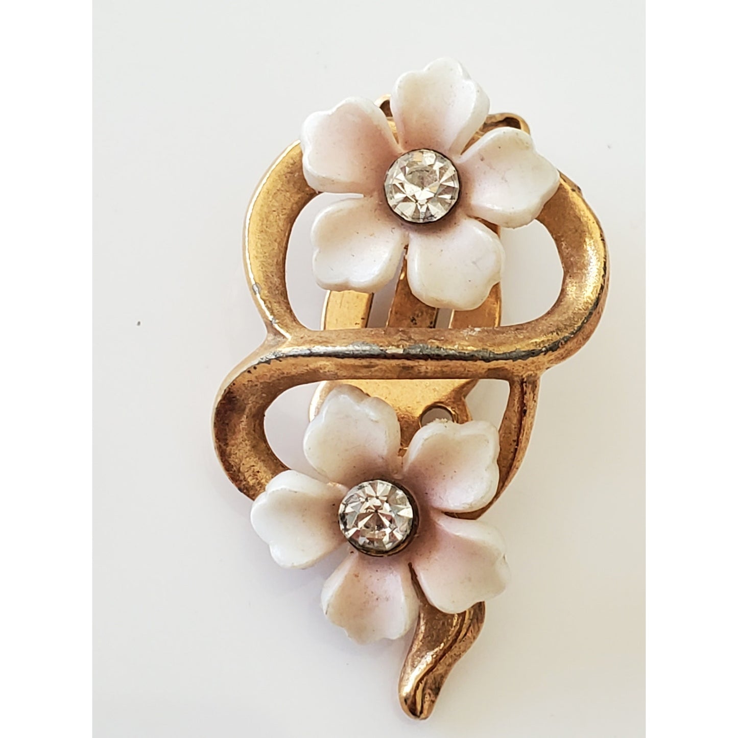 Vintage Pink Flower Clip On Earrings