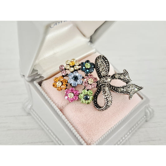 Vintage Multi-color Rhinestone Floral Bouquet Pin Brooch