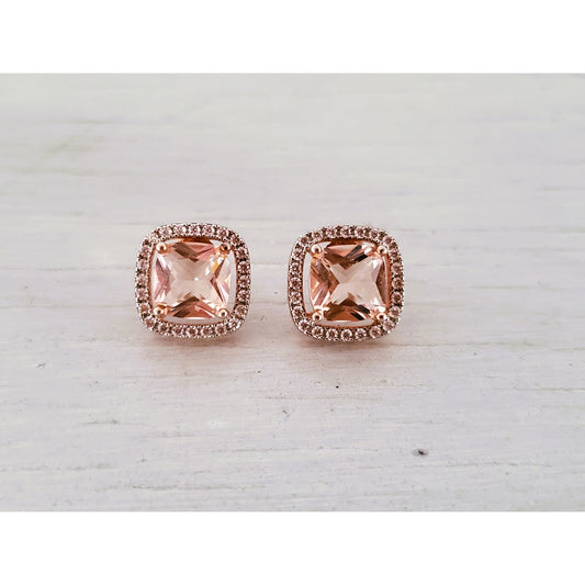 Morganite and CZ Sterling Silver Stud Earrings