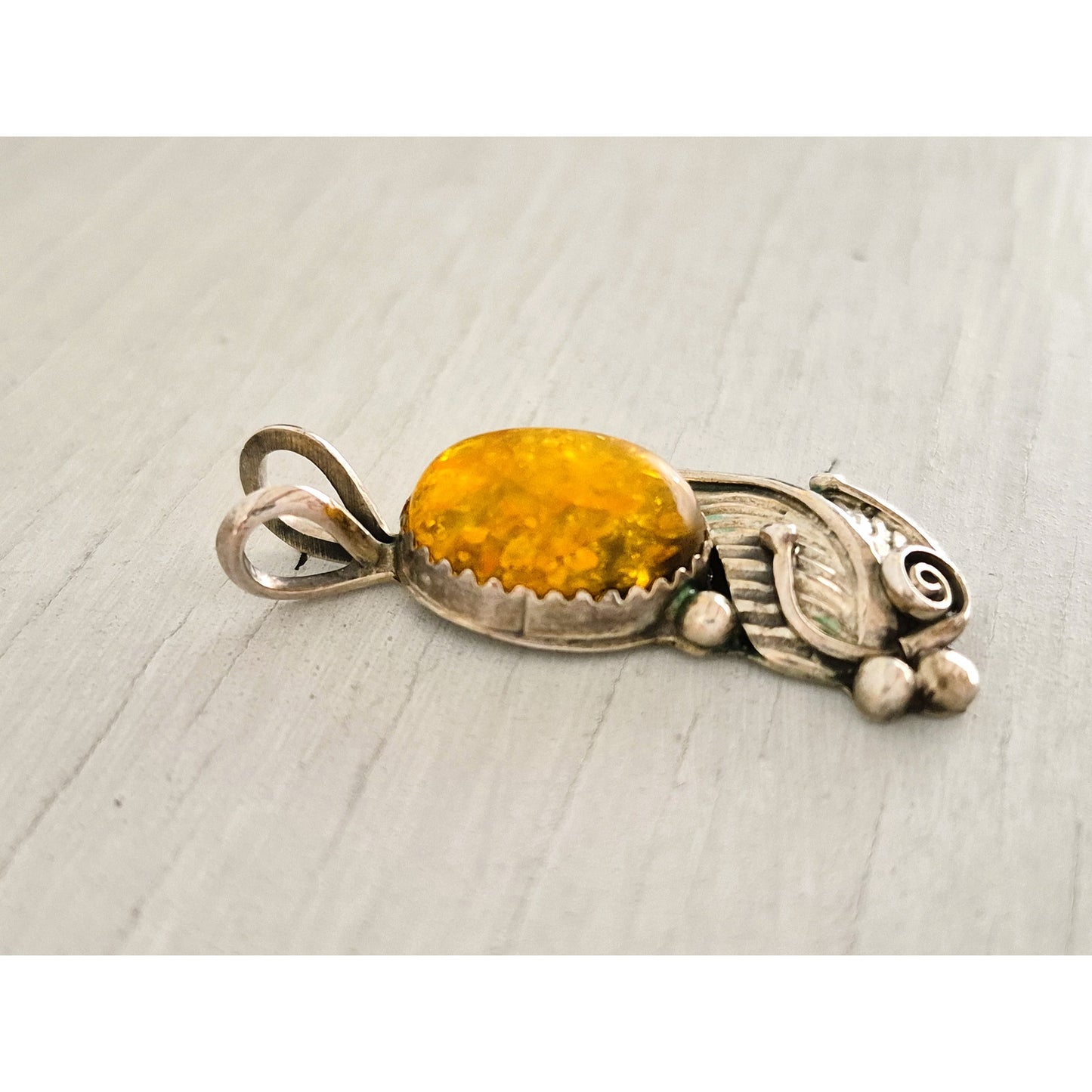 Vintage Sterling Silver Southwestern Baltic Amber Pendant