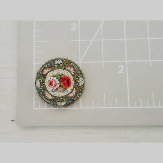 Vintage Italian Mosaic Round Tile Brooch