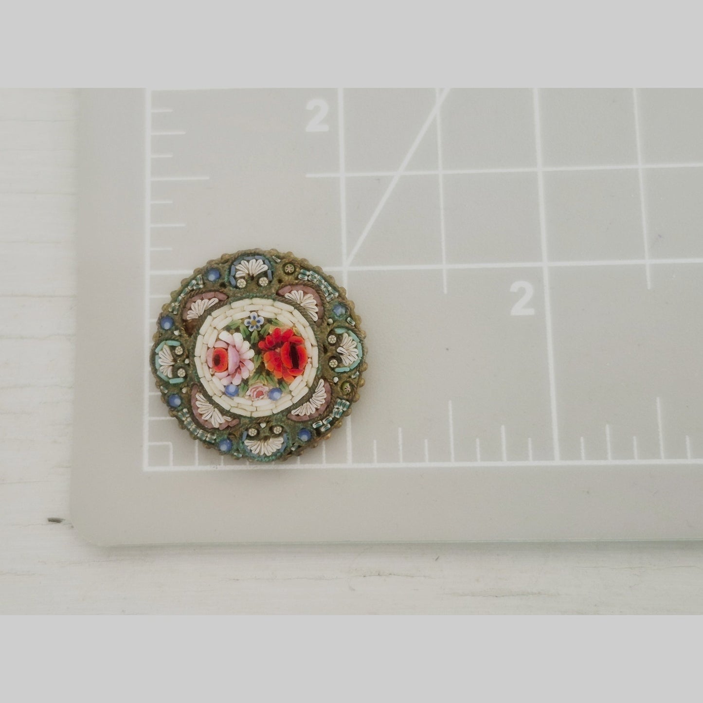 Vintage Italian Mosaic Round Tile Brooch