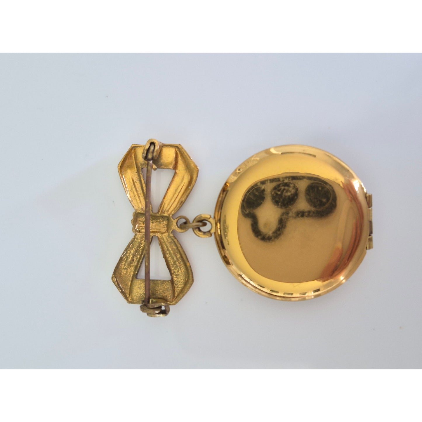 Antique Guilloche Bow Hanging Locket Brooch
