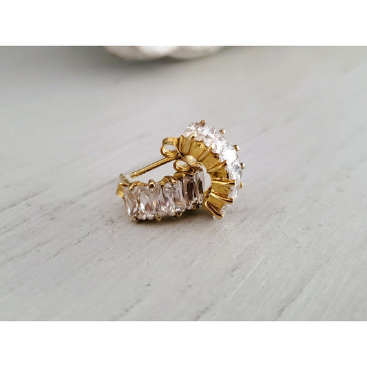 Vintage Sterling Silver Baguette CZ Half Hoop Earrings