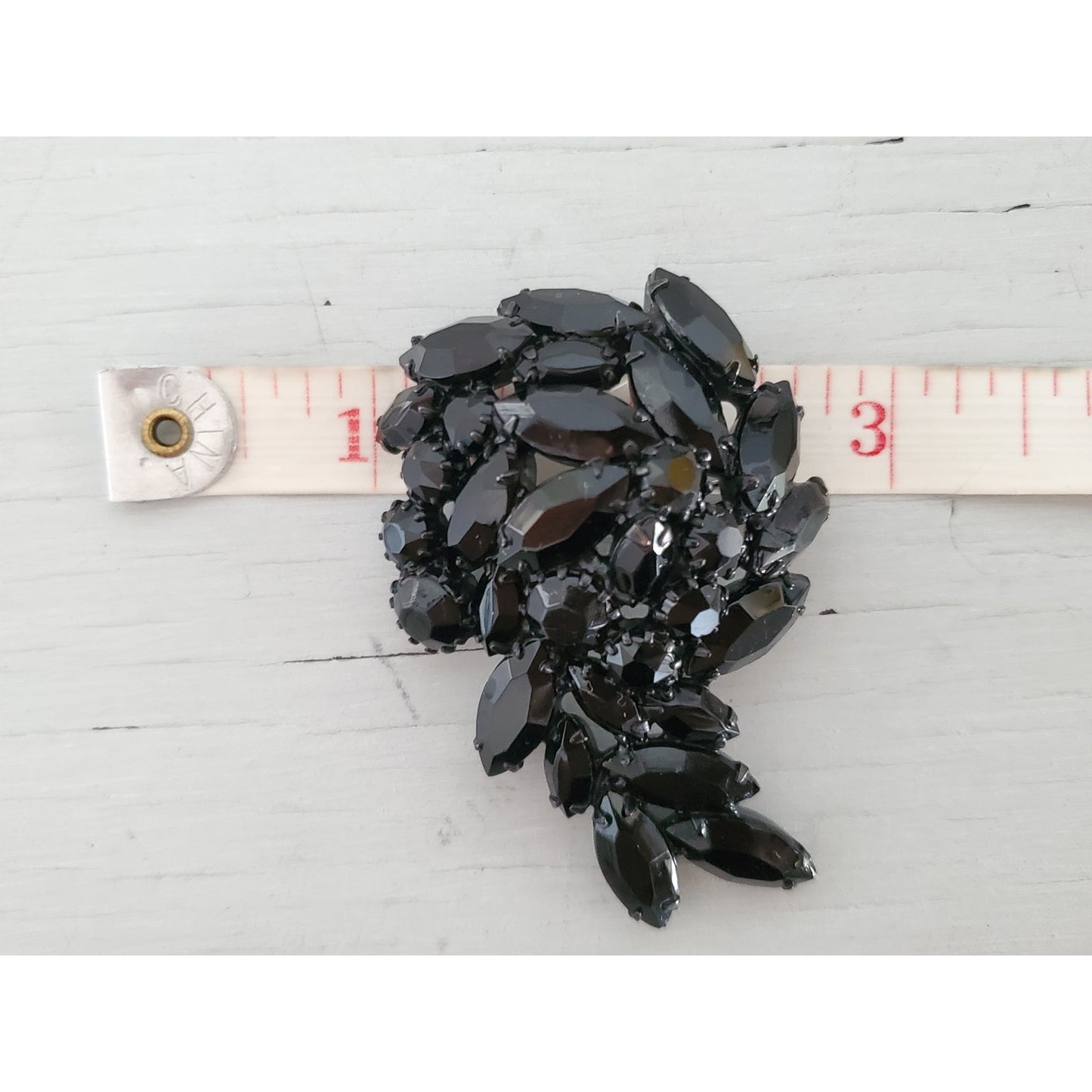Vintage Black Rhinestone Dome Brooch Pin