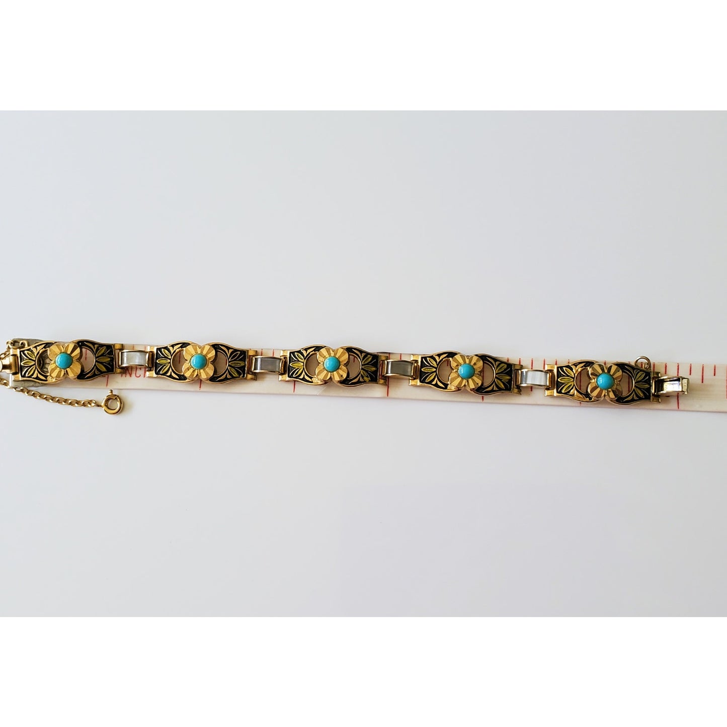 Vintage Damascene Faux Turquoise Bracelet