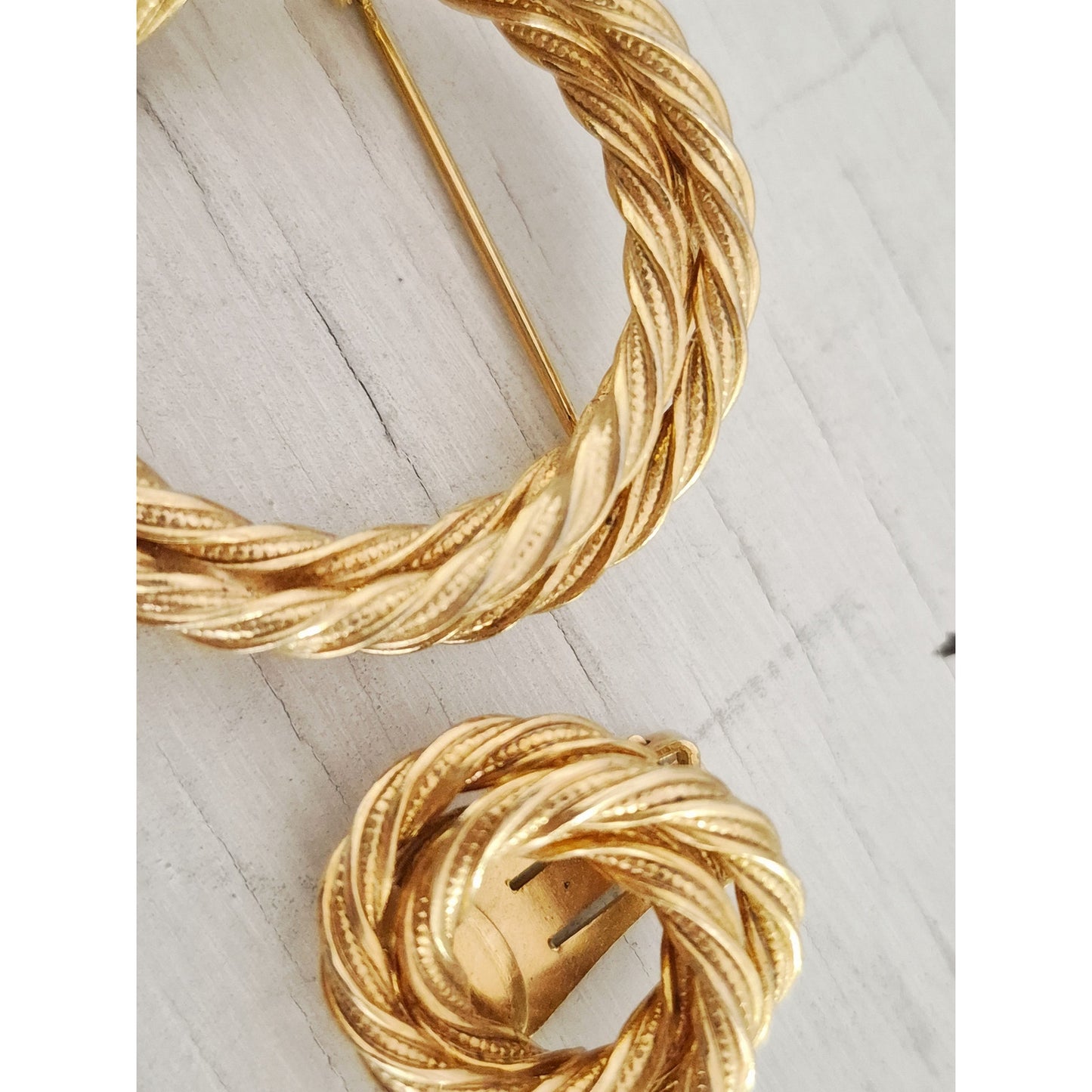 Vintage MCM Twisted Double Circle Brooch and Earring Set