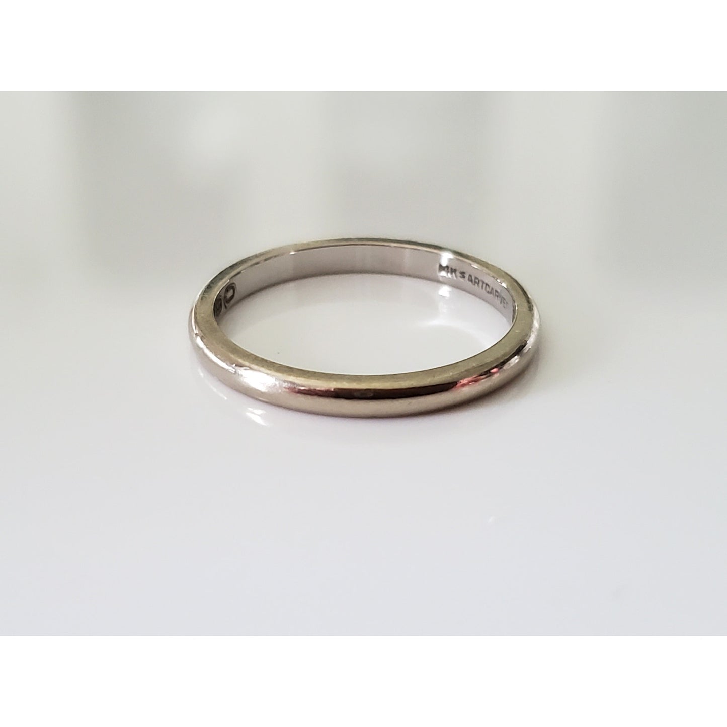 Vintage 1990s 14K White Gold Engraved Artcarved Wedding Ring Band