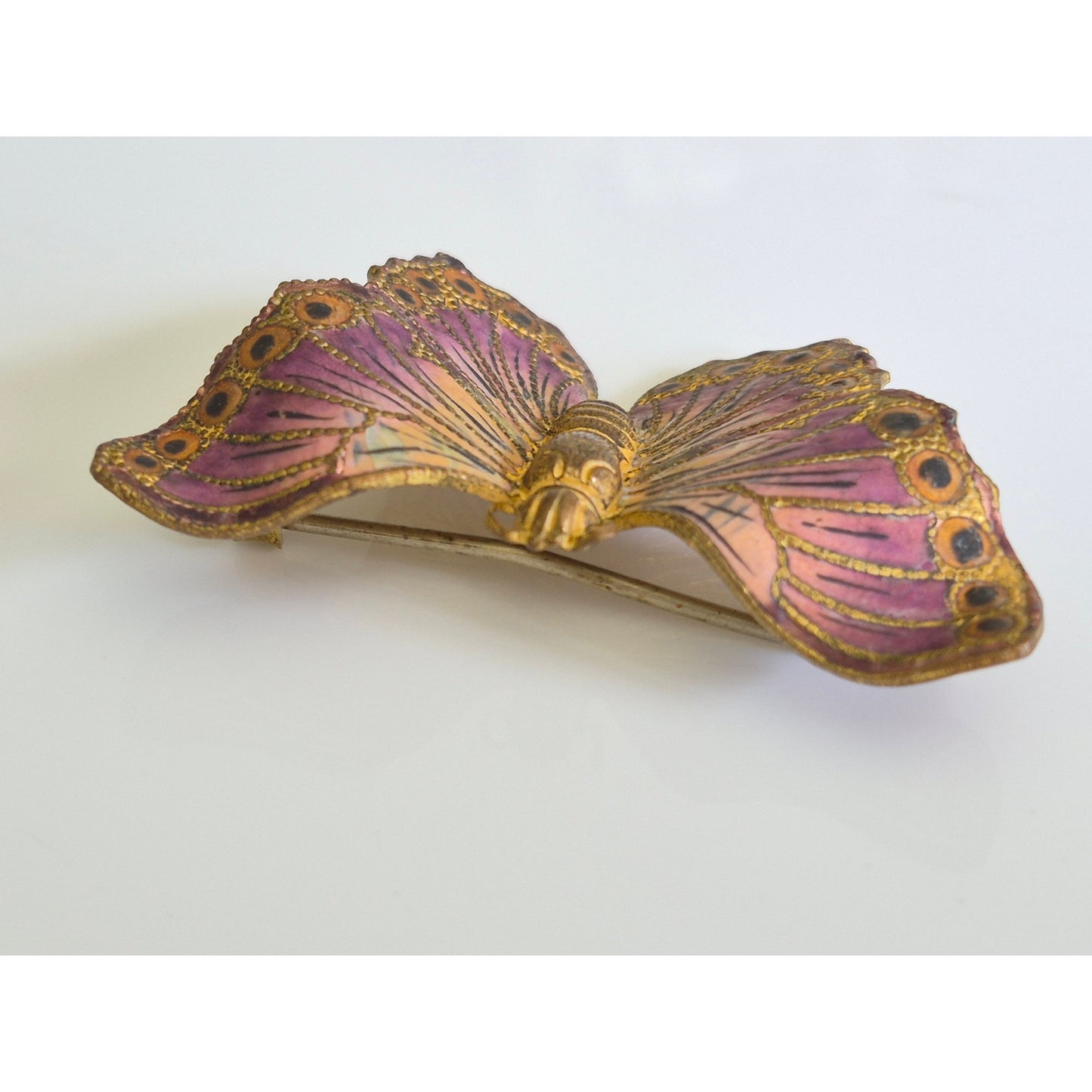 Vintage Purple Brass C Clasp Butterfly Brooch