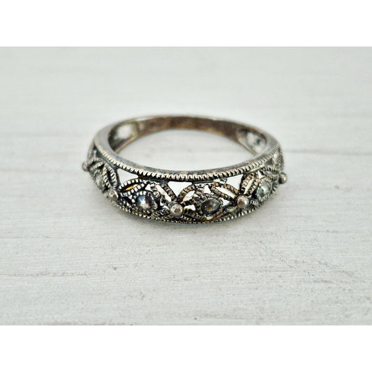 Vintage Sterling Silver Floral Dome Ring Band