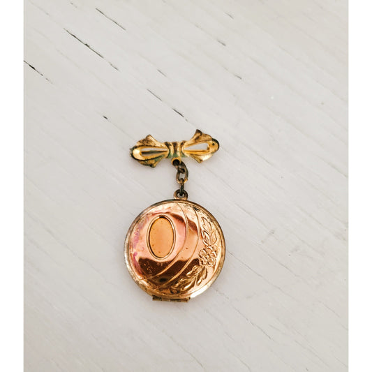 Vintage Victorian Round Gold Tone Locket Brooch