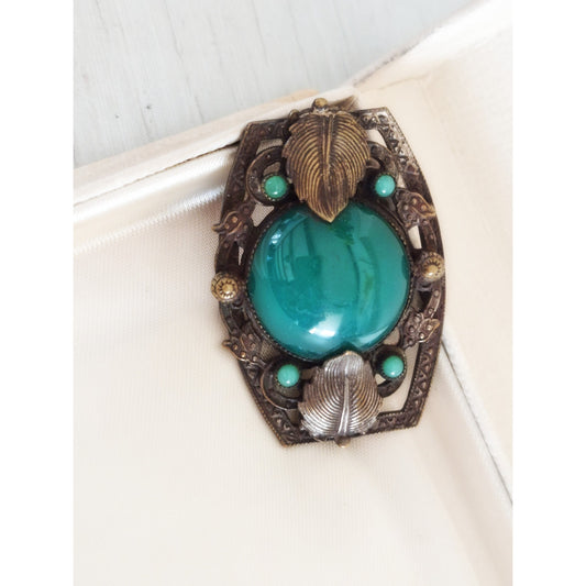 Vintage Art Deco Nouveau Peking Glass Czech Brooch