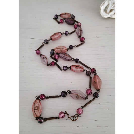 Lavender and Purple Glass Long Rope Necklace