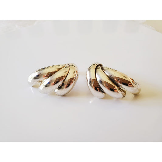 Vintage Silver Tone Feather Earrings