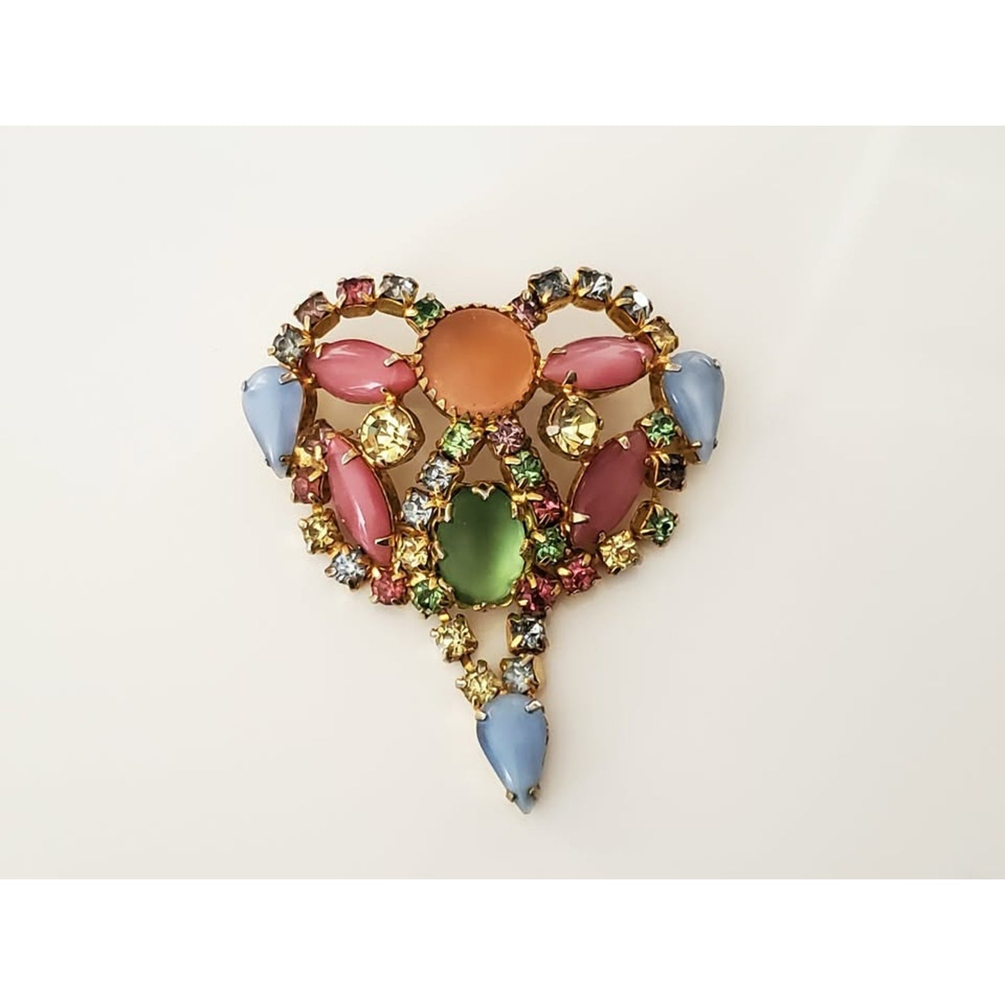 Vintage Pastel Rhinestone Dangle Brooch