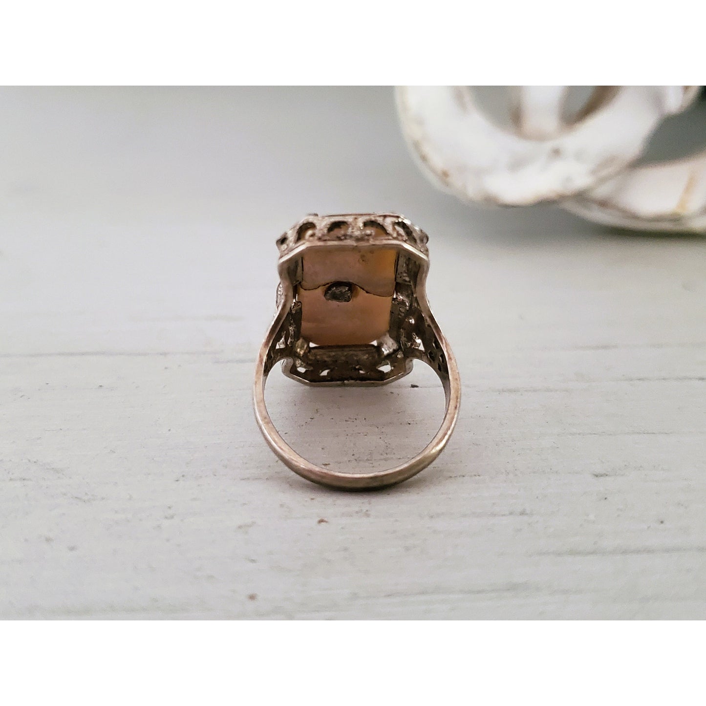 Vintage Art Deco Mother of Pearl Sterling Silver Pinky Ring