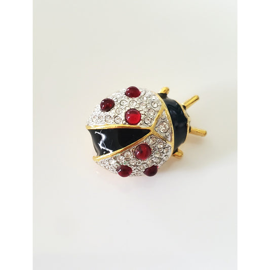 Vintage Joan Rivers Enamel Rhinestones Lady Bug Pin Brooch