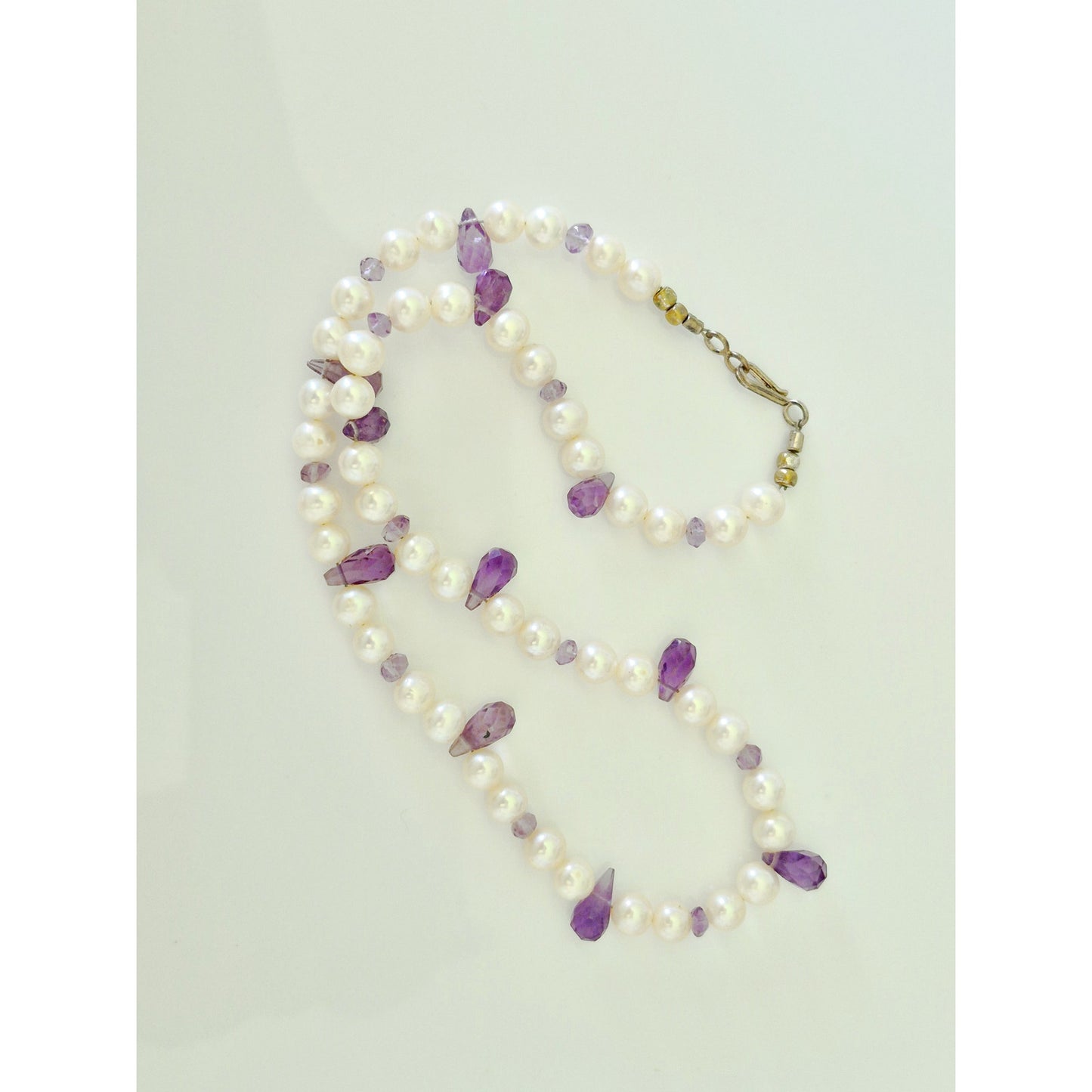 Vintage Hand-crafted Cultured Pearl and Amethyst Briolette Bead Necklace