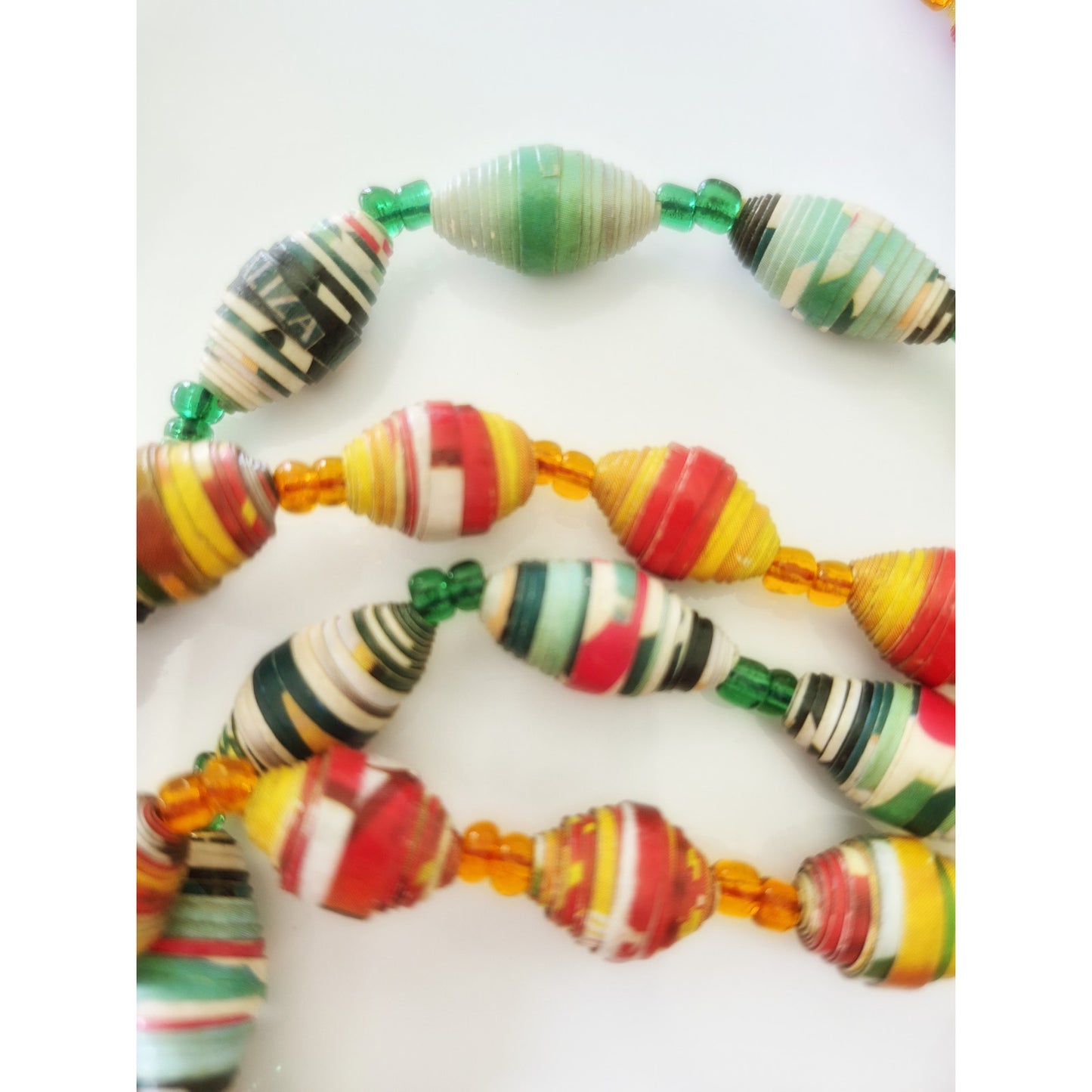 Vintage Orange and Green Rolled Paper Bead Necklace Lot of 2