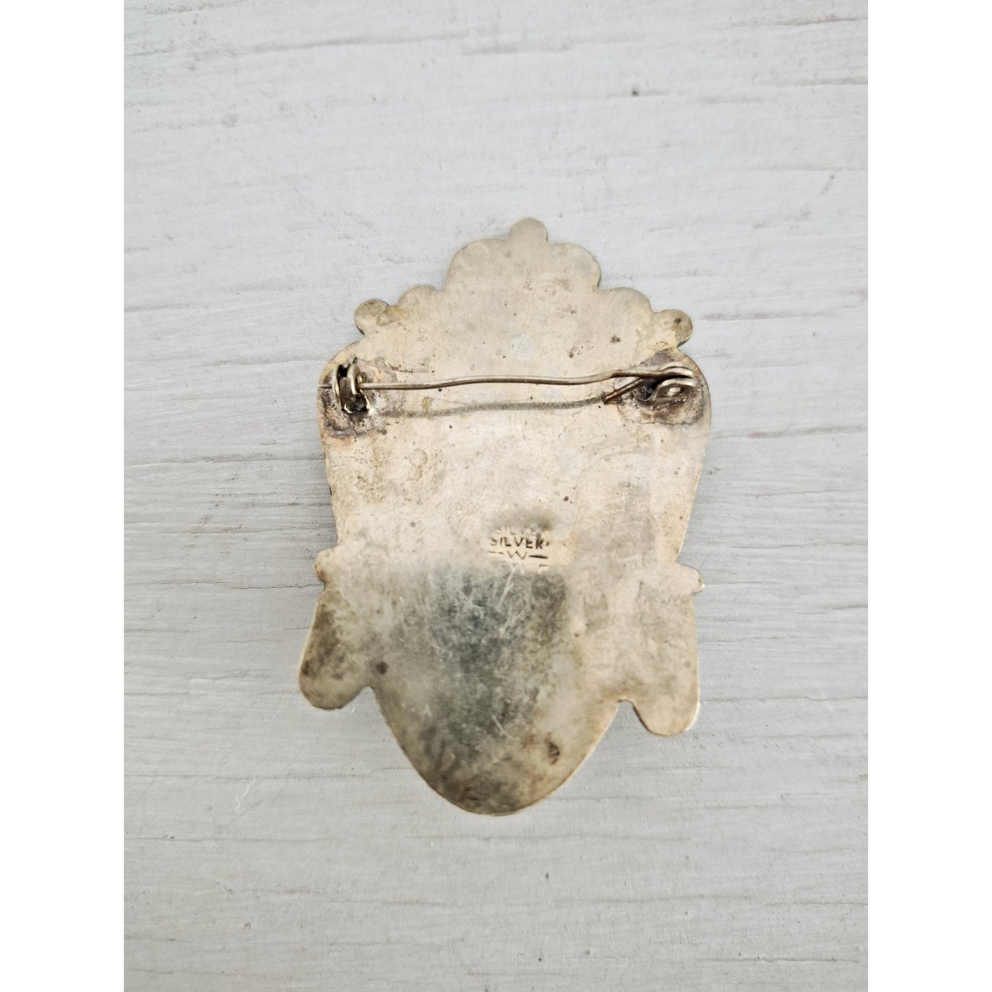 Vintage Mexican Sterling Silver Black Onyx Carved Face Mask Brooch Pin