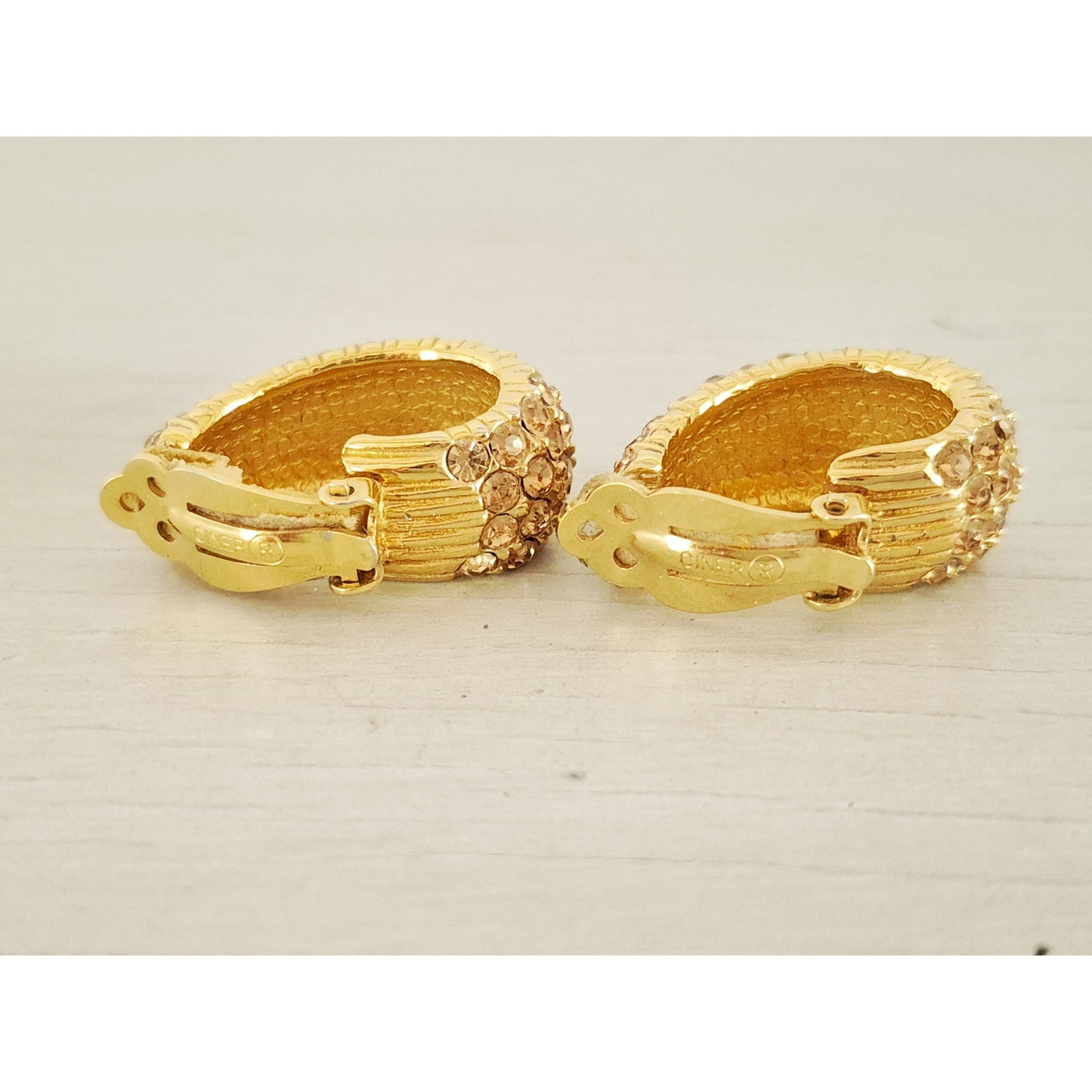 Vintage Signed Ciner Gold-Tone Rhinestone Pave Clip-on Earrings