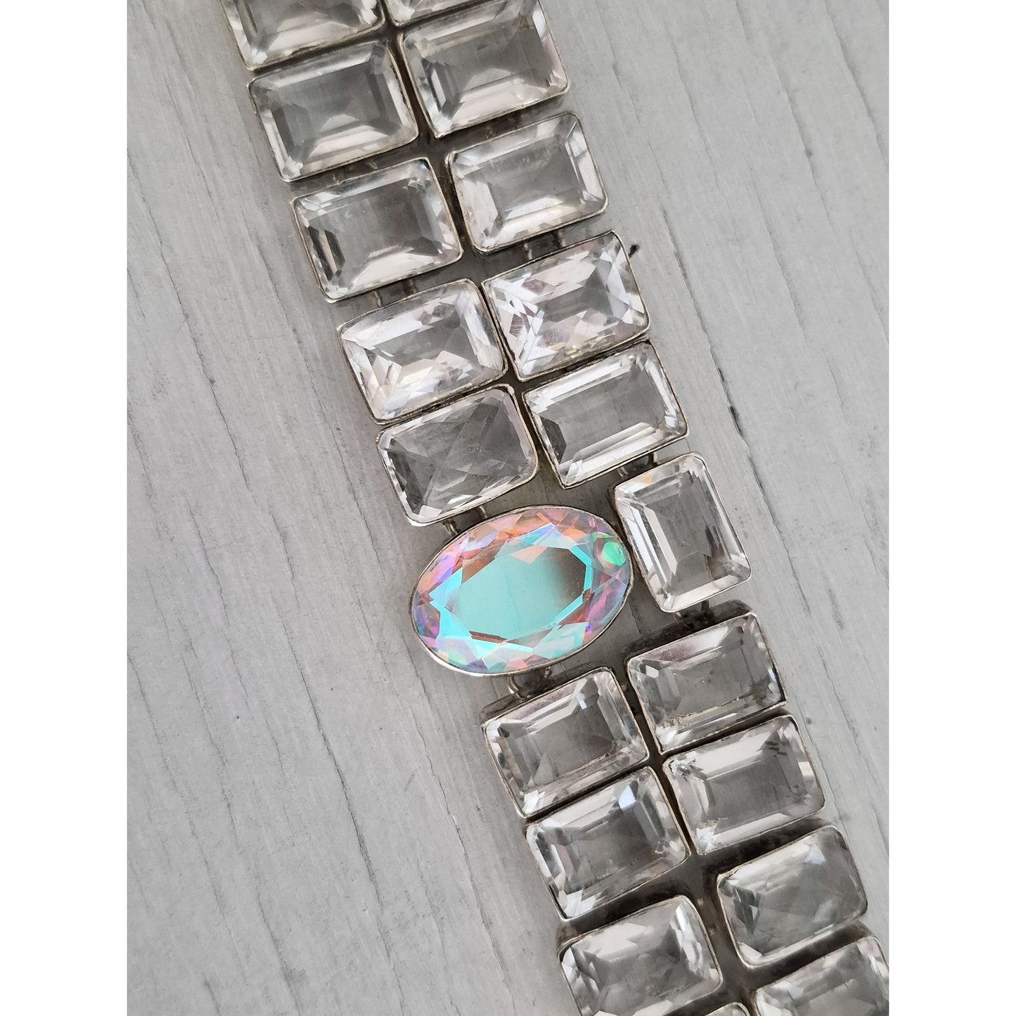 Vintage Chunky Heavy Silver-plated Crystal and AB Bracelet