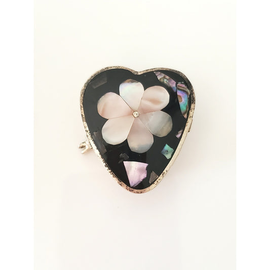 Vintage Estate Silver Alpaca Mother of Pearl Inlay Pill Snuff Box Mexico