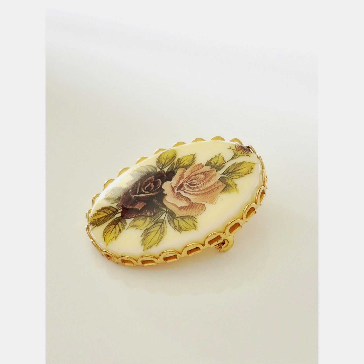 Vintage Blush and Burgundy Rose Brooch