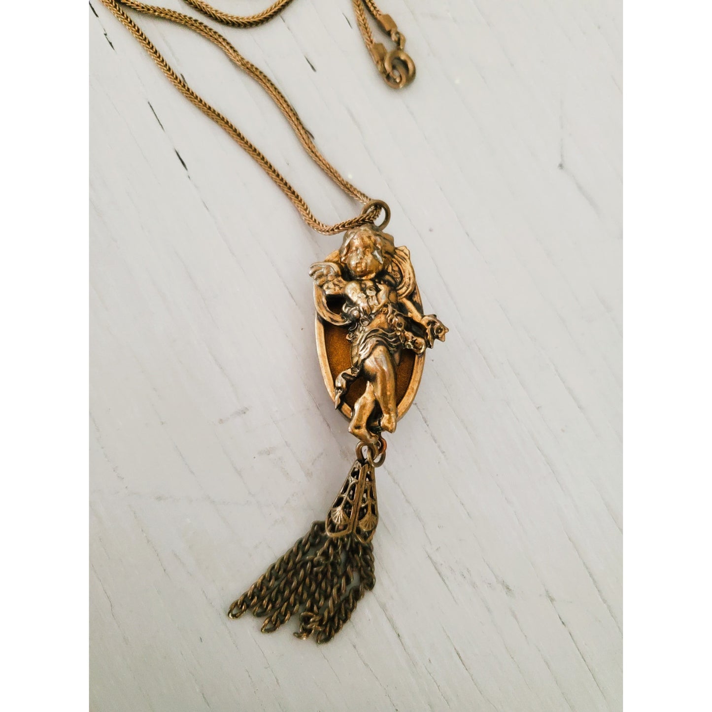 Vintage Antique Purple Stone Cherub Necklace