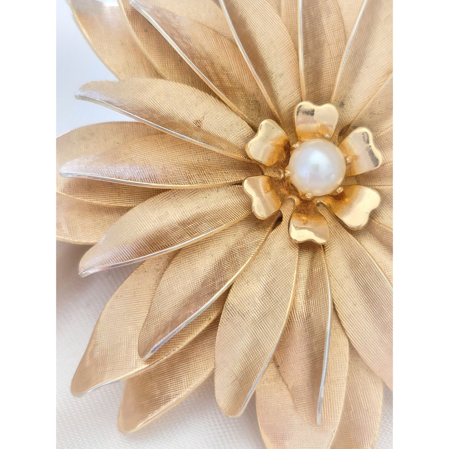 Vintage Gold-tone and Cultured Pearl Flower Brooch