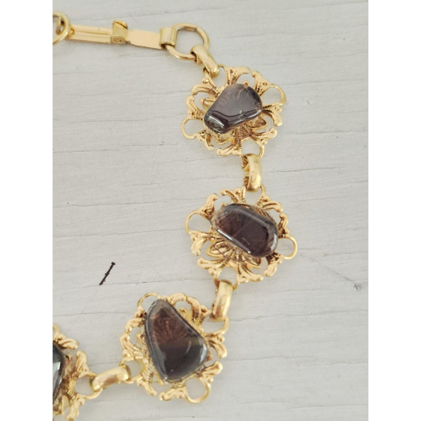 Vintage Gold-Tone Brown Stone Bracelet