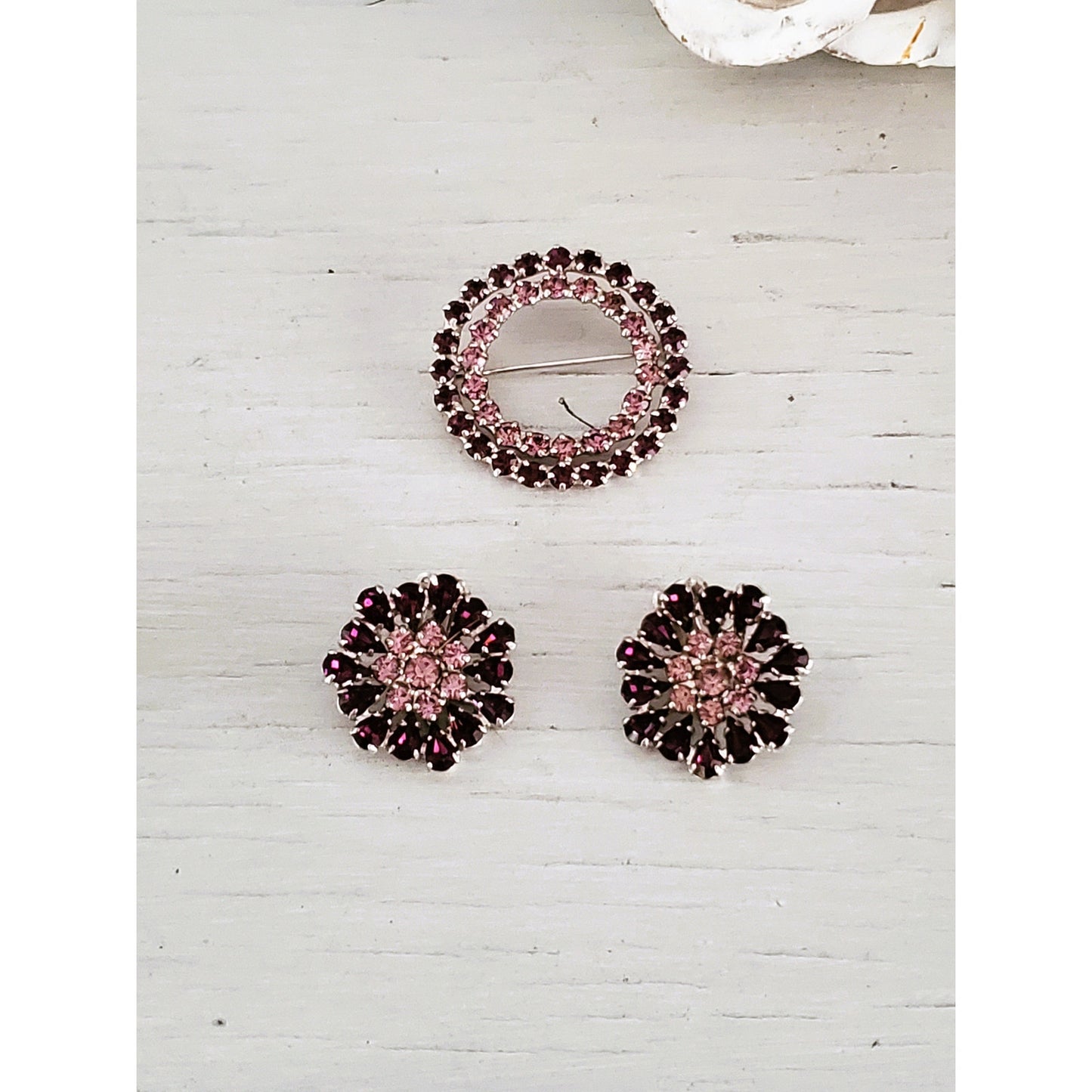 Vintage Lavender and Purple B David Earrings and Brooch Jewelry Set