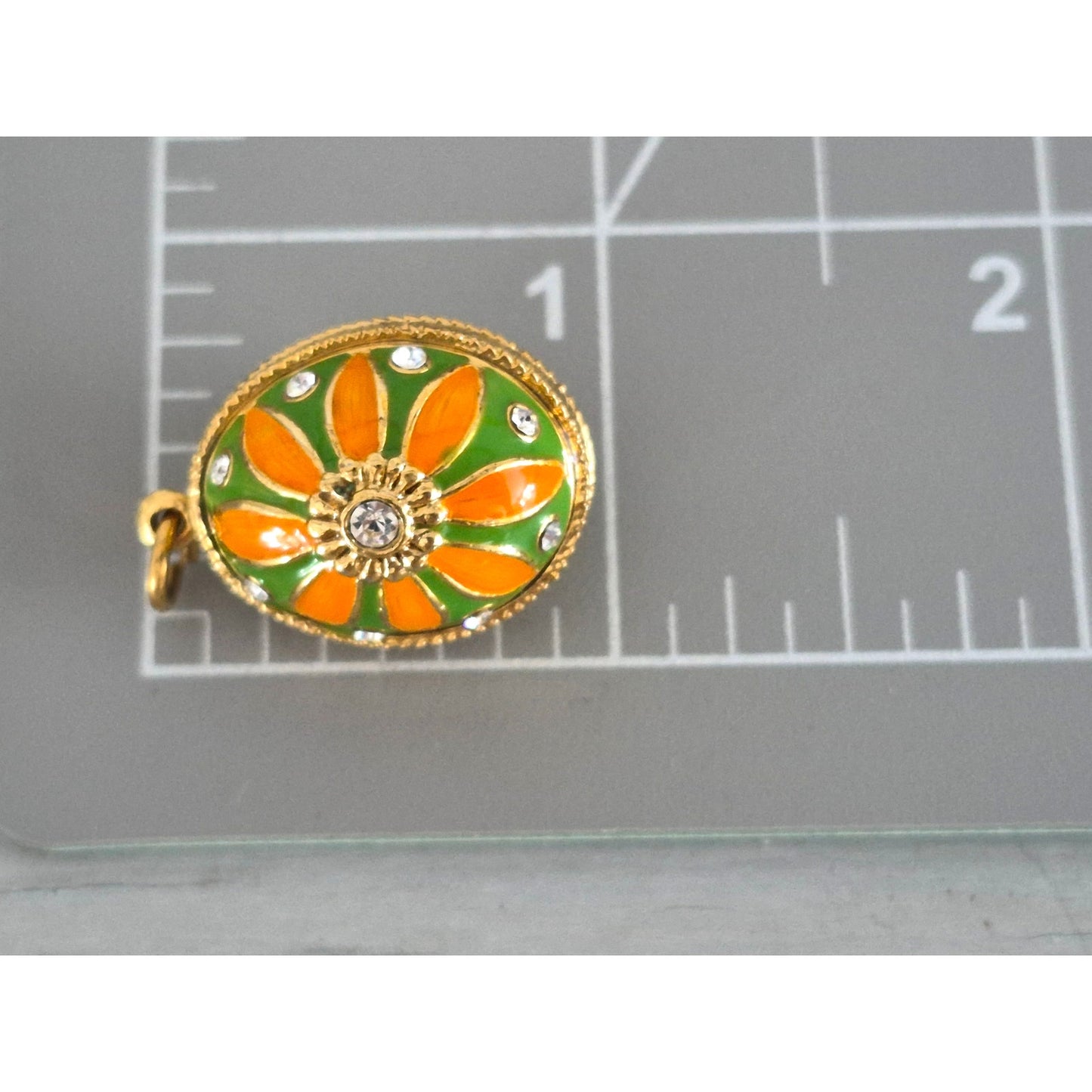 Vintage Green and Yellow Gold Tone Enamel Egg Pendant