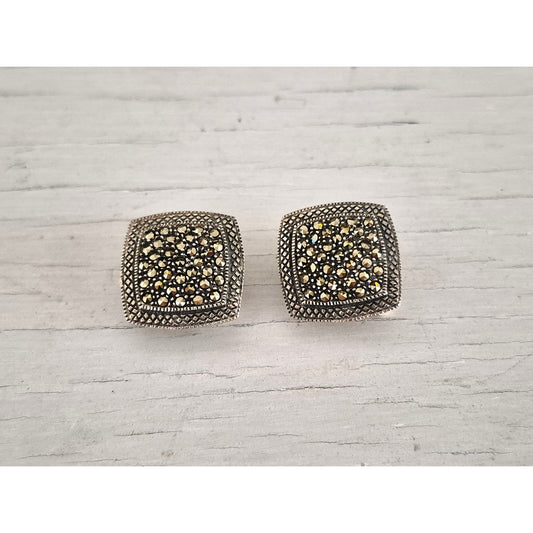 Vintage Sterling Silver Square Marcasite Earrings