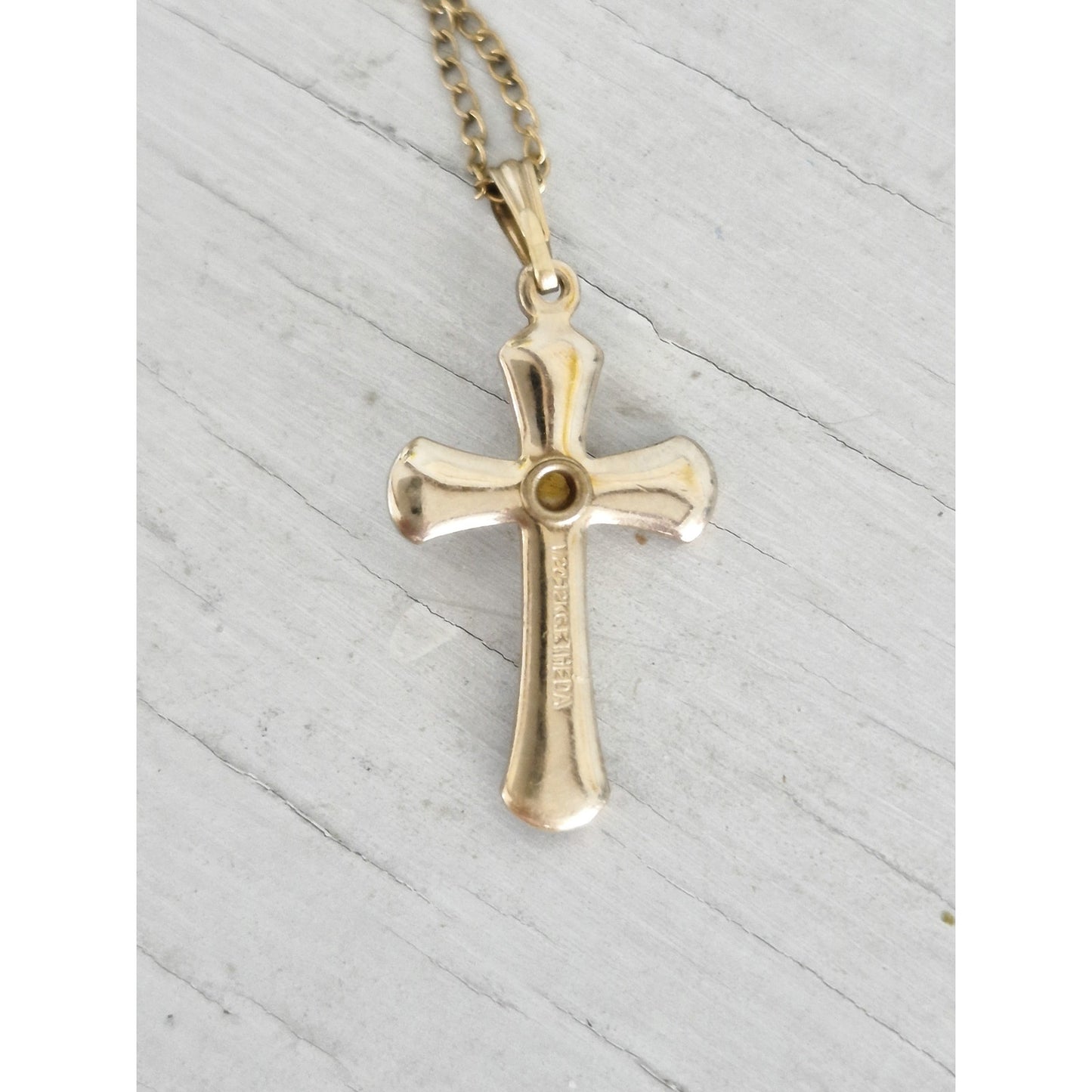 Vintage MCM Gold-fill Cultured Pearl Diamond Cut Cross Necklace