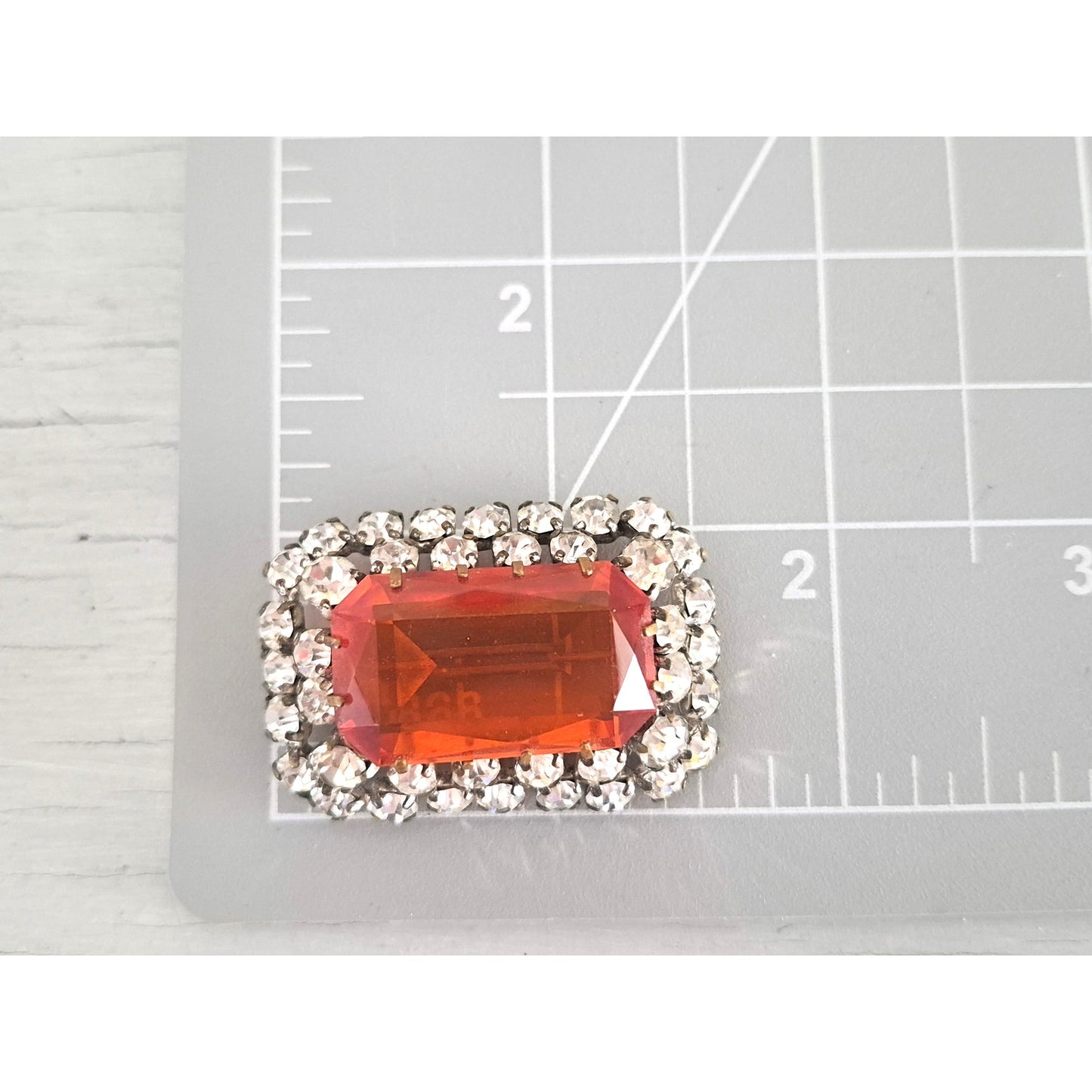 Vintage Orange and Clear Rectangle Statement Brooch