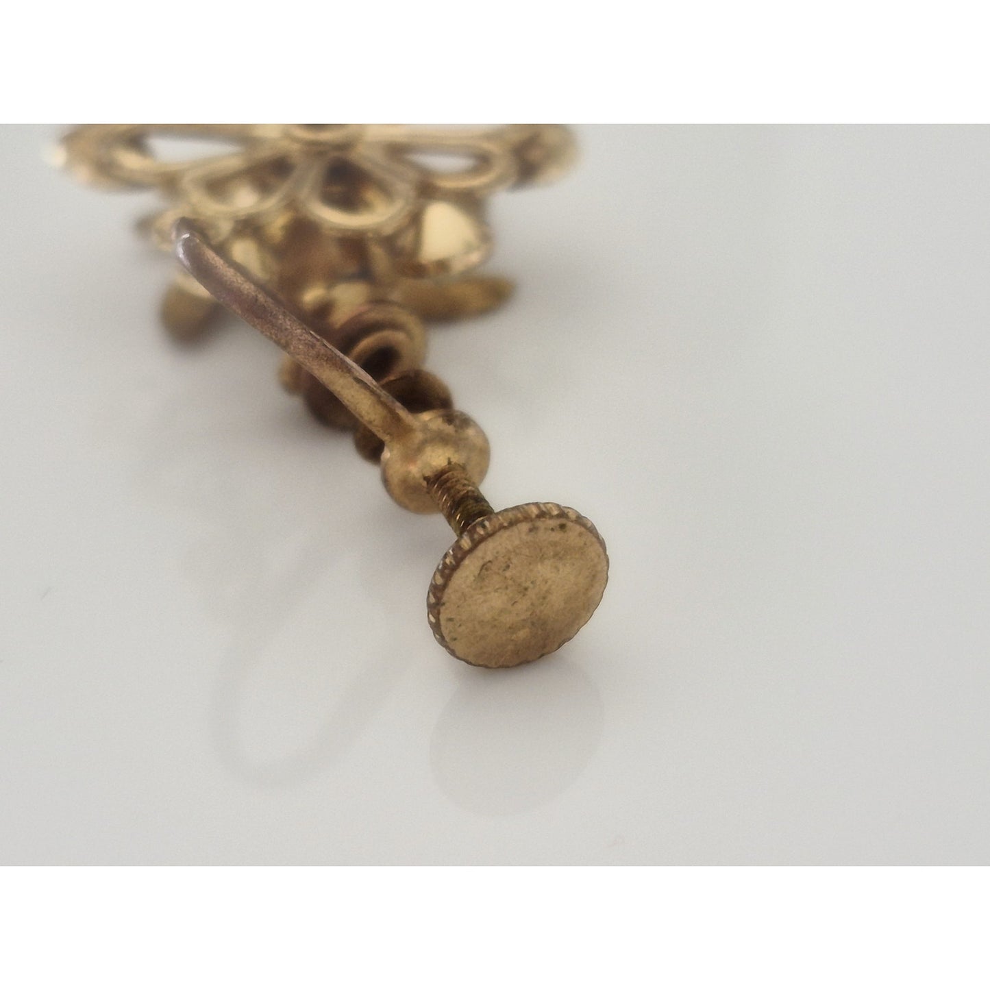 Vintage MCM Iris Striped Rhinestone Dangle Flower Screw-on Earrings