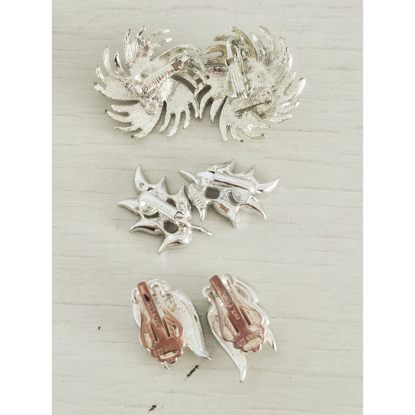 Vintage MCM Silver-tone Clip On Earring Lot of 3
