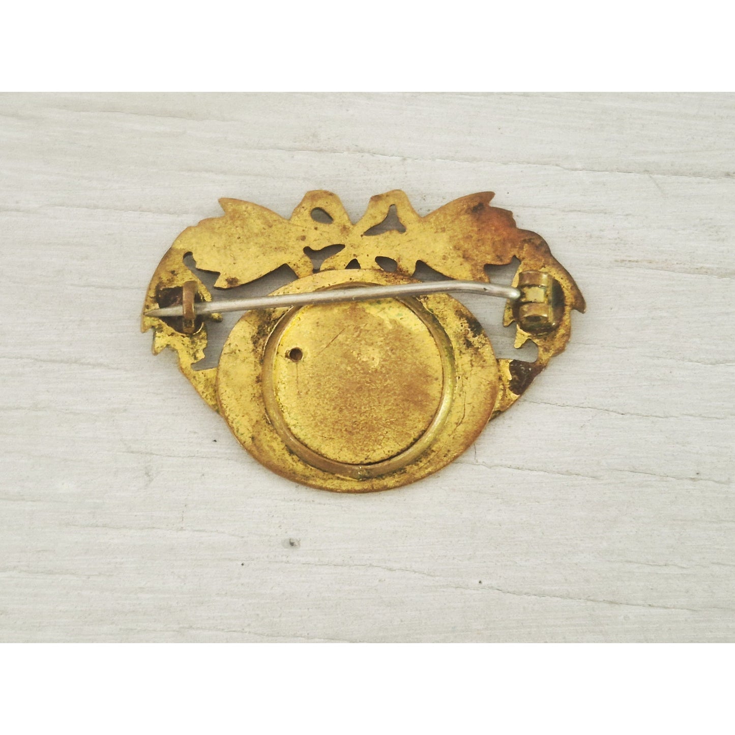 Antique C-Clasp Victorian Lady Brass Pin Brooch